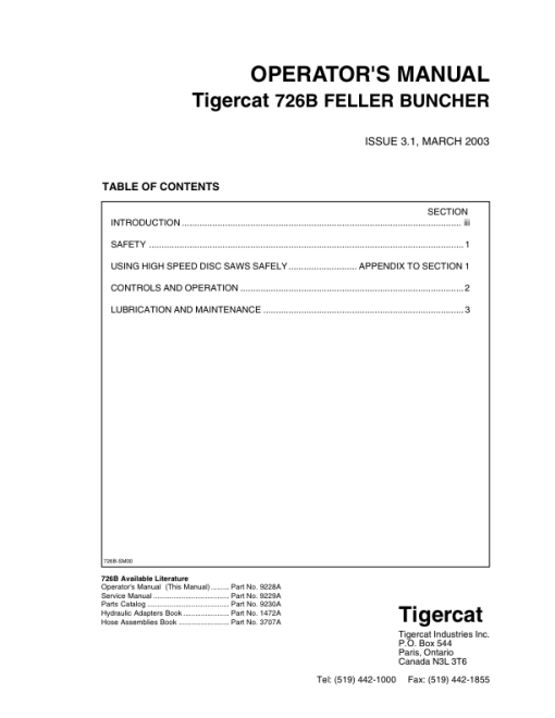 Tigercat 726B Feller Buncher Repair Service Manual (SN 7261001 - 7261999) - Image 4