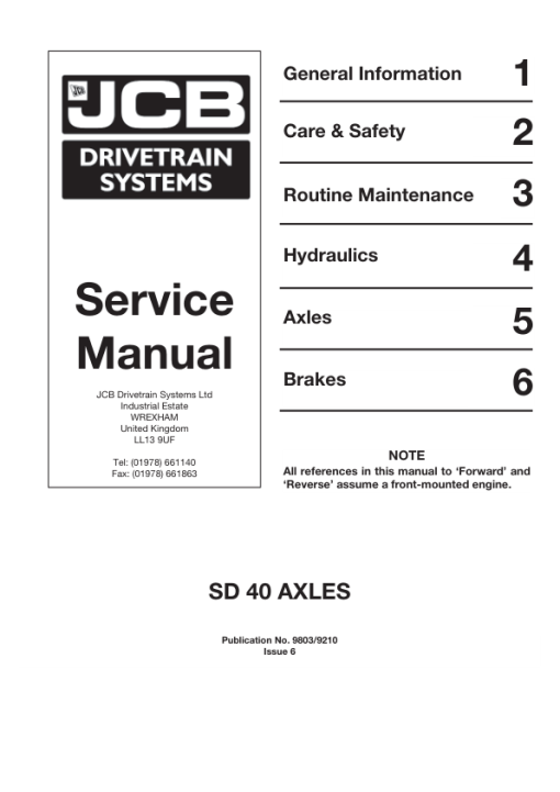 JCB SD40 Steer Drive Axles Service Repair Manual