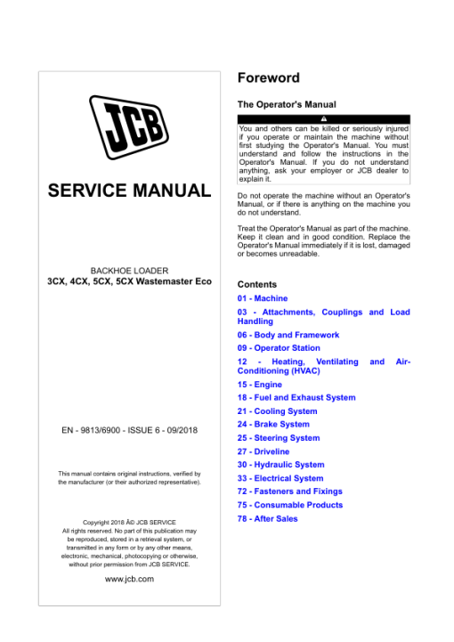 JCB 3CX, 4CX Backhoe Loader Service Repair Manual (Tier 4F, SN 2442701-2451000)