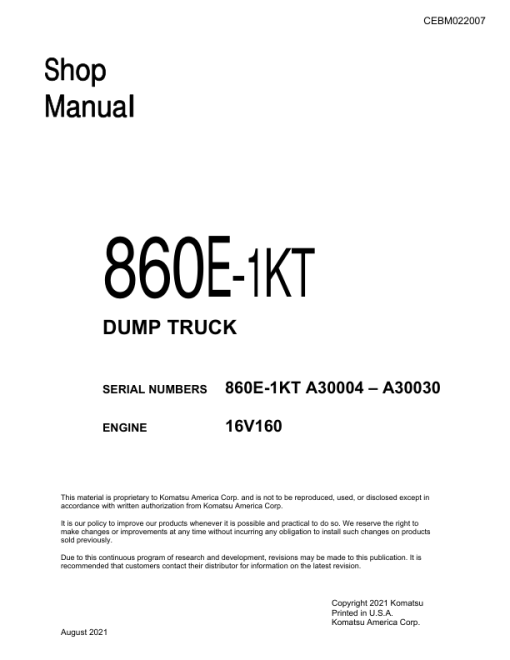 Komatsu 860E-1K Dump Truck Service Repair Manual