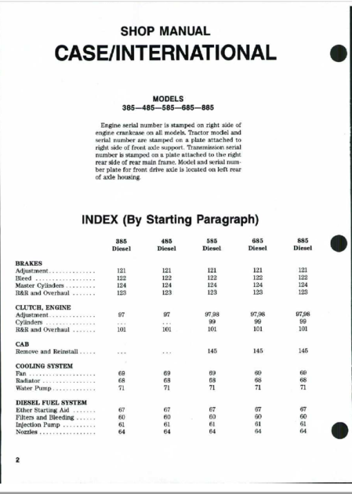 Case 385, 485, 585, 685, 885 Tractors Repair Manual