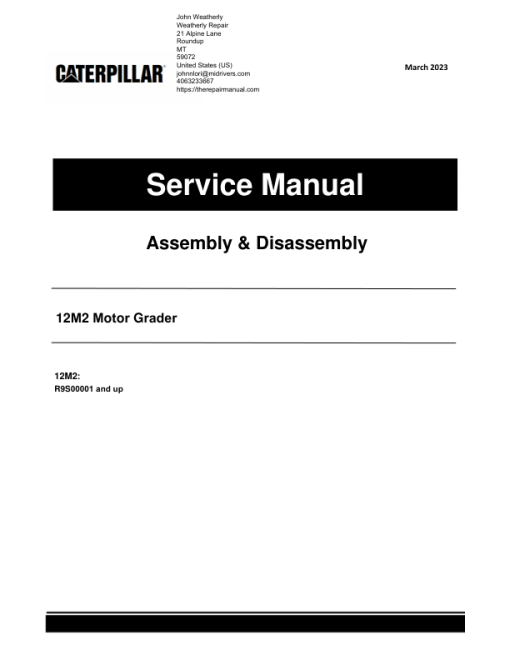 Caterpillar CAT 12M2 Motor Grader Service Repair Manual (R9S00001 and up)