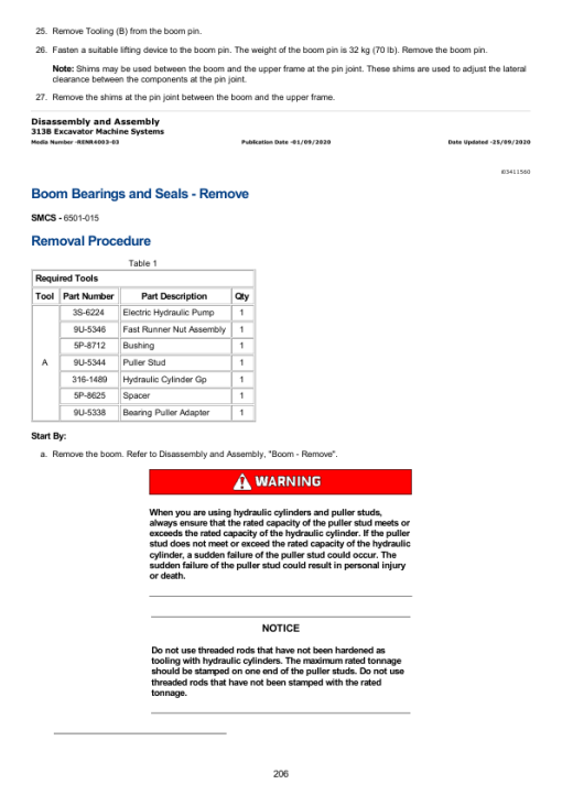 Caterpillar CAT 313B, 313B CR Excavator Service Repair Manual (BAS00001 and up) - Image 3