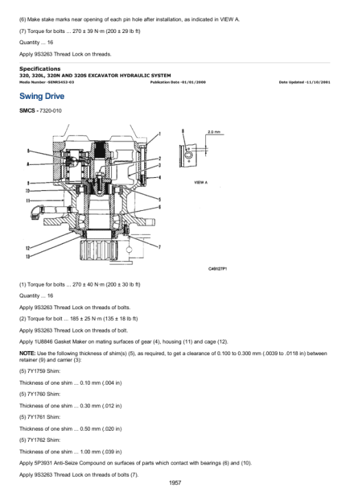 Caterpillar CAT 320, 320L, 320N Track Type Excavator Service Repair Manual (2DL00214 and up) - Image 3