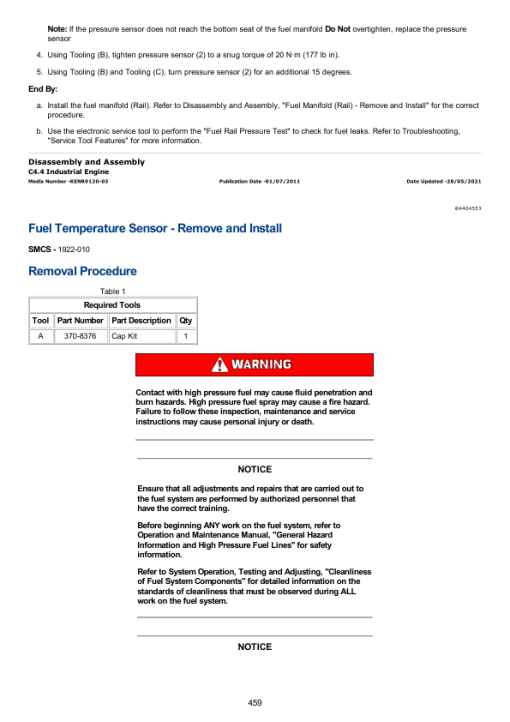 Caterpillar CAT C4.4 Engine Machine Service Repair Manual (44800001 and up) - Image 3