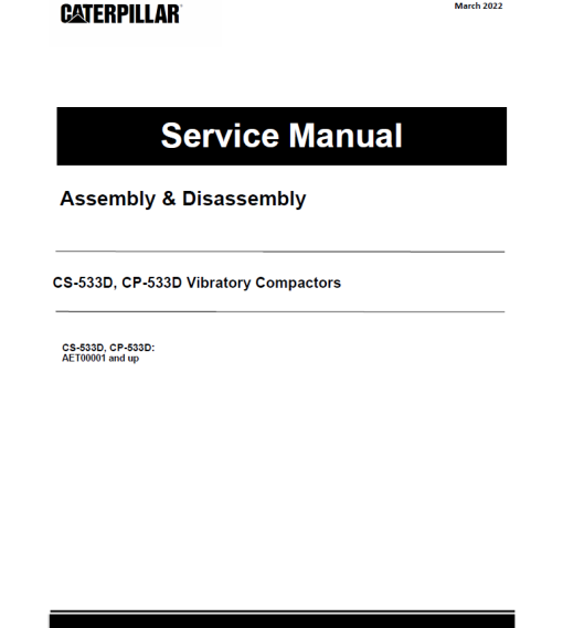 Caterpillar CAT CS-533D, CP-533D Vibratory Compactor Service Repair Manual (AET00001 and up)