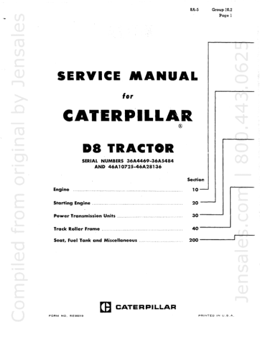 Caterpillar CAT D8H Track-Type Tractor Service Repair Manual (46A00001 and up)