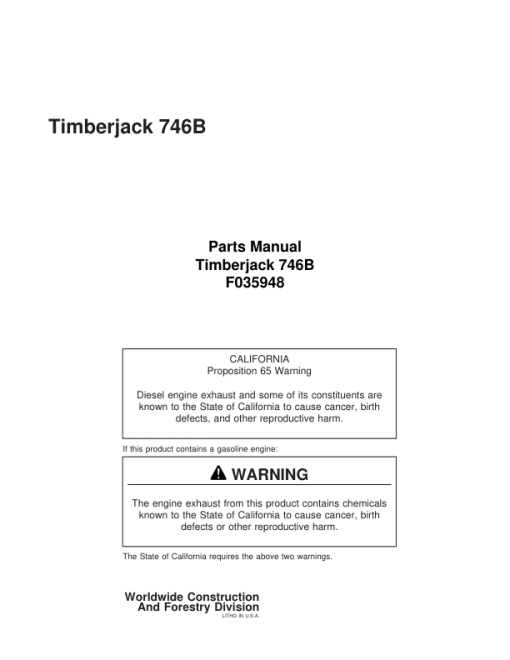 Timberjack 746B Harvesting Heads (SN 34680 -) Parts Catalog Manual - F035948