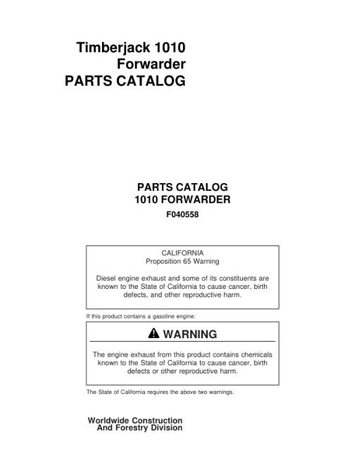 Timberjack 1010 Forwarders (SN 10101621–10101999) Parts Catalog Manual