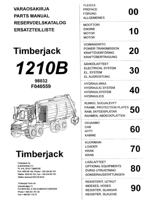 Timberjack 1210B Forwarders (SN 12100465–) Parts Catalog Manual