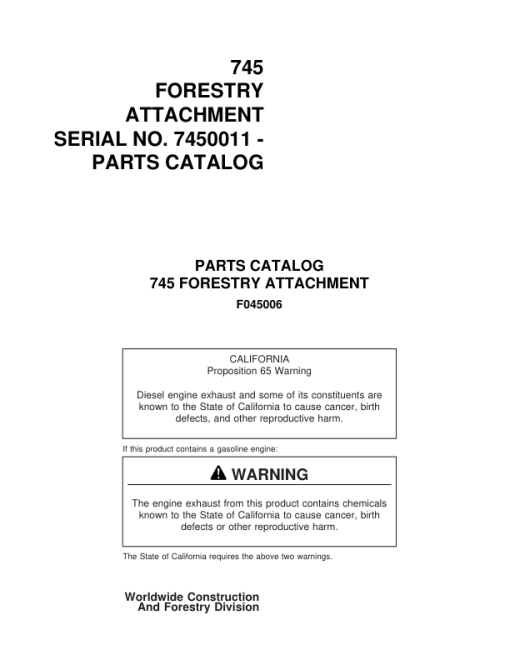 Timberjack 745 Harvesting Heads (SN 7450011- ) Parts Catalog Manual