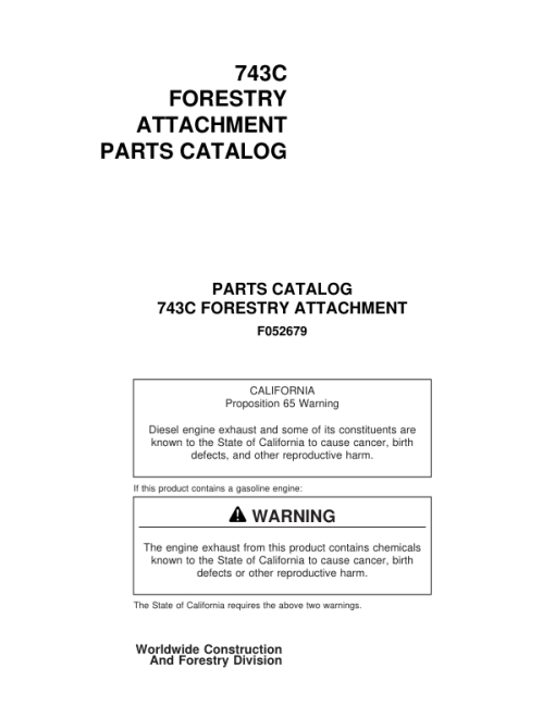 Timberjack 743C Harvesting Heads (SN XXX206-) Parts Catalog Manual