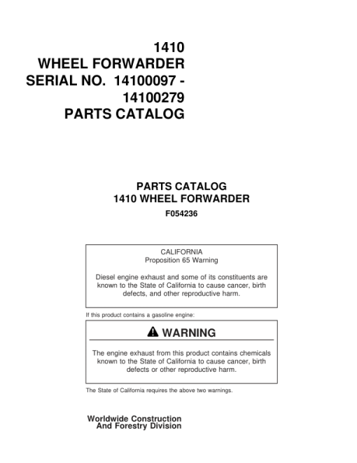 Timberjack 1410 Forwarders (SN 14100097-14100279) Parts Catalog Manual