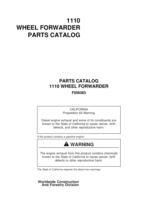 Timberjack 1110NA Forwarders (SN 10DH1000–10DH1035 & WC1110X001036–) Parts Catalog Manual