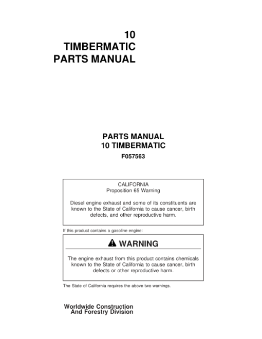 John Deere TIMBERMATIC 10 Measuring Systems Parts Catalog Manual - F057563