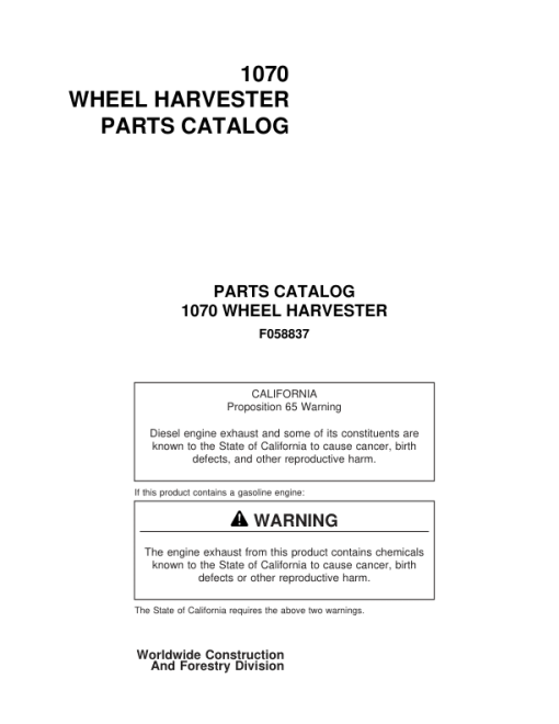 Timberjack 1170 Wheeled Harvesters (SN 01AD0001-01AD0177) Parts Catalog Manual - F058837