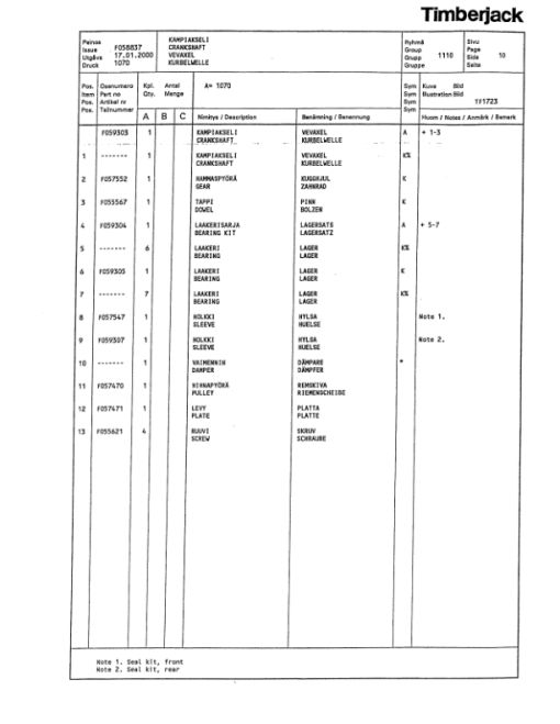 Timberjack 1170 Wheeled Harvesters (SN 01AD0001-01AD0177) Parts Catalog Manual - F058837 - Image 2