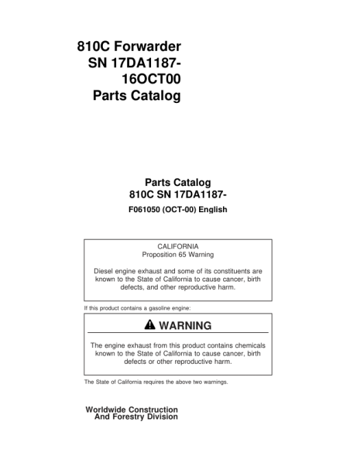 Timberjack 810C Forwarders (SN 17DA1187-) Parts Catalog Manual