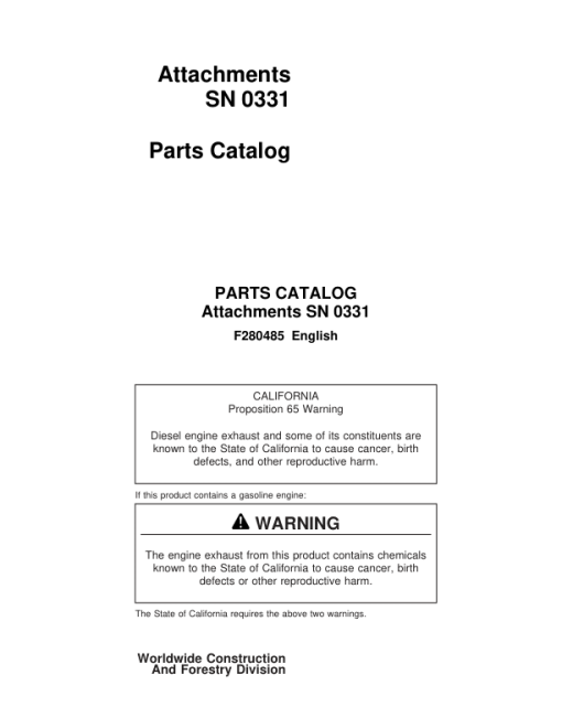 Koehring Waterous Harvesting Heads (SN 0331–) Parts Catalog Manual