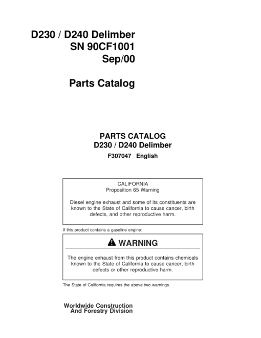 Timberjack D230, D240 Delimbers (SN 90CF1001-) Parts Catalog Manual - F307047