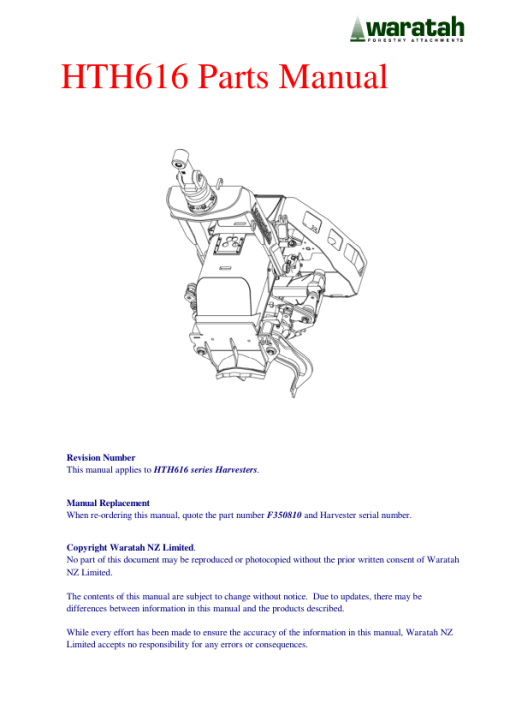 Waratah HTH616 Harvester (SN WA616XX000194) Parts Catalog Manual - Image 2