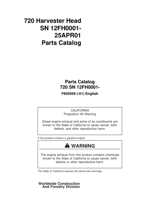 Timberjack 720 Harvesting Heads (SN 12FH0001-) Parts Catalog Manual