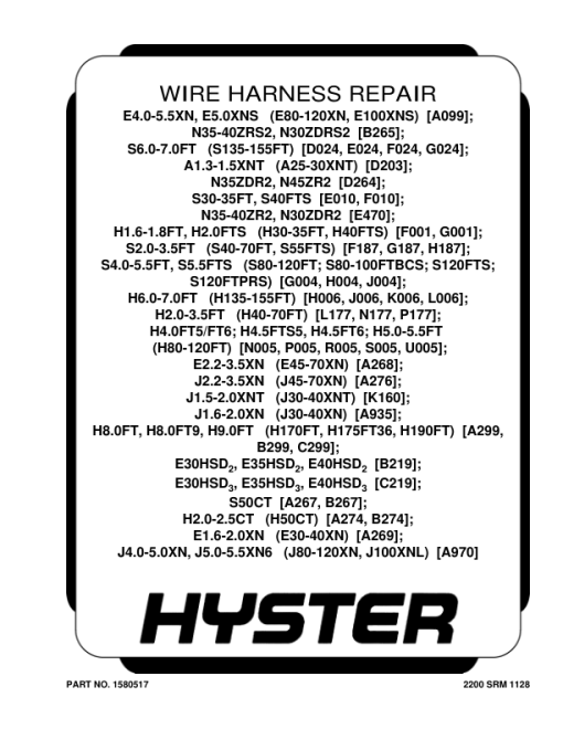 Hyster A1.3XNT, A1.5XNT Electric Forklift Truck D203 Series Repair Manual (EU)