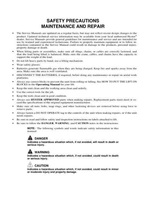 Hyster AP20Z Platform Aerial Lift A254 Series Repair Manual