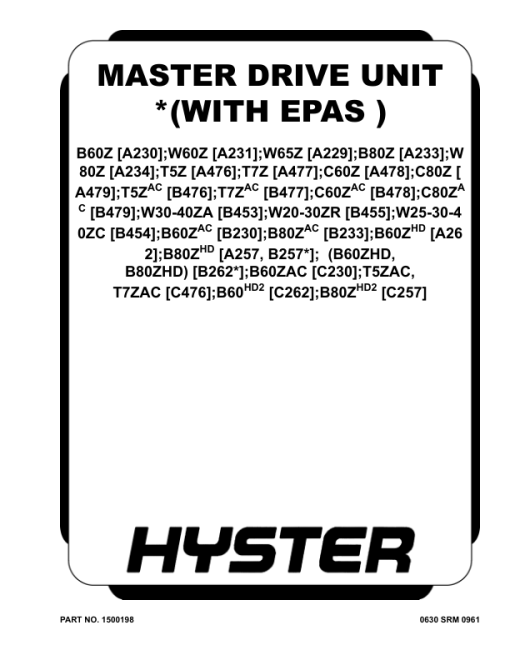 Hyster B60ZHD2, B80ZHD2 Pallet Truck C262 Series Repair Manual