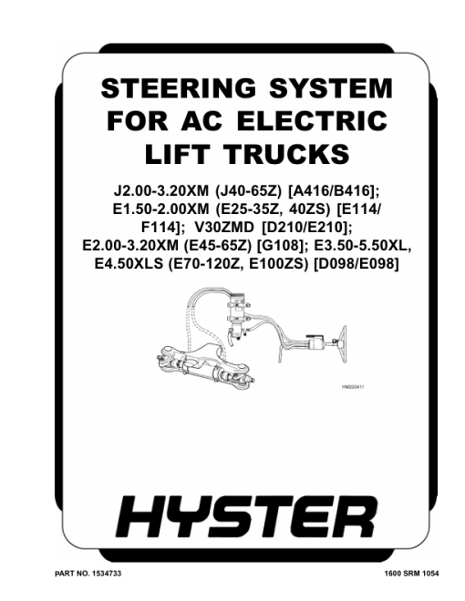 Hyster E1.50XM, E1.75XM, E2.00XM, E2.00XMS Electric Forklift Truck E114 Series Repair Manual (EU)