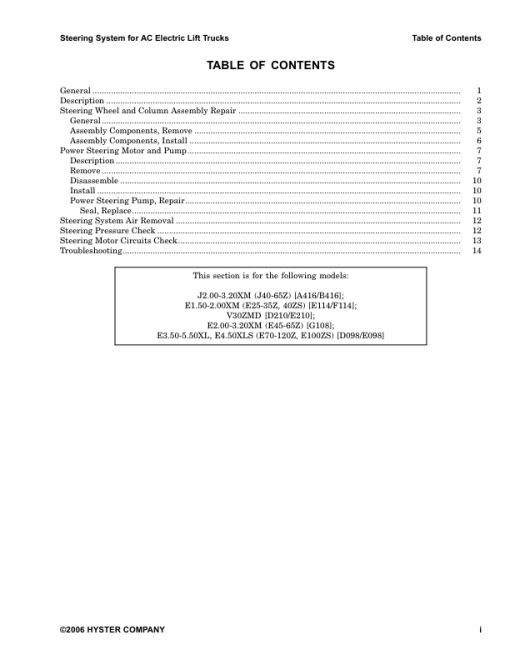 Hyster E1.50XM, E1.75XM, E2.00XM, E2.00XMS Electric Forklift Truck E114 Series Repair Manual (EU) - Image 5