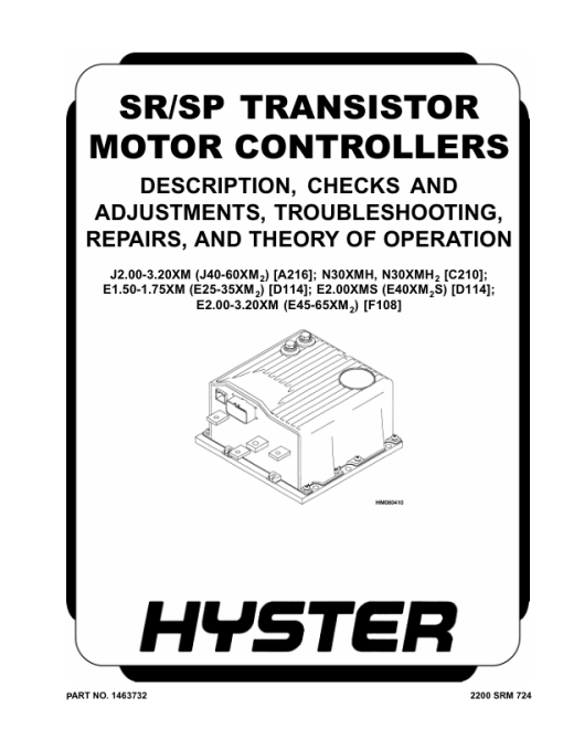 Hyster E1.50XM, E1.75XM, E2.0XMS Electric Forklift Truck Type D114 Series Repair Manual (EU)