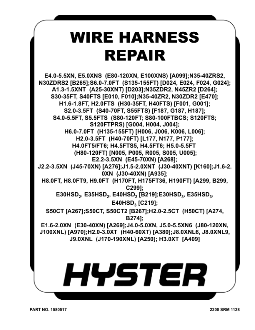 Hyster E4.0XN, E5.0XN, E5.0XNS, E5.5XN Forklift Truck A099 Series Repair Manual (EU)