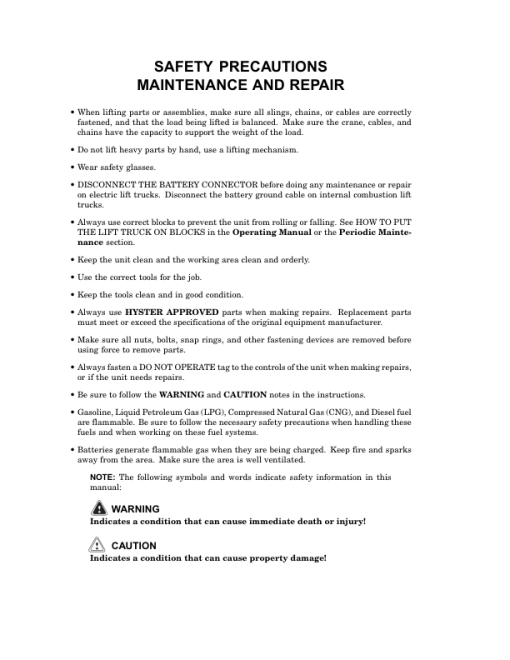 Hyster E45Z, E50Z, E55Z, E60Z, E65Z Electric Forklift Truck G108 Series Repair Manual (USA)