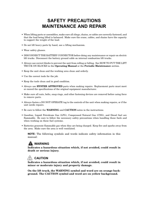 Hyster E70Z, E80Z, E100Z, E100ZS, E120Z Electric ForkLift Truck E098 Series Repair Manual (USA)