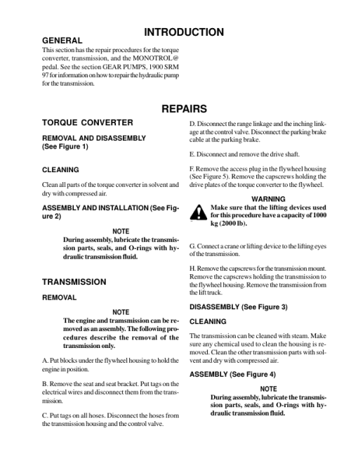 Hyster H10.00H, H11.50H, H12.50H, P7.00B, P9.00B Lift Truck C007 Series Repair Manual (EU)