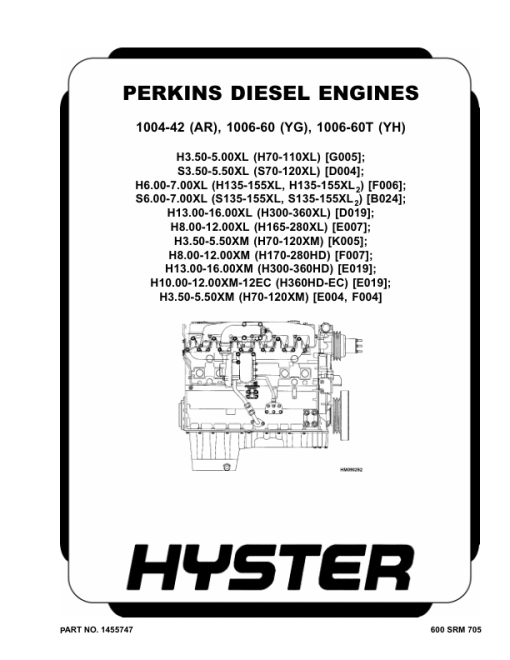 Hyster H10.00XM, H12.00XM, H13.00XM, H14.00XM, H16.00XM Forklift Truck E019 Series Repair Manual (EU)