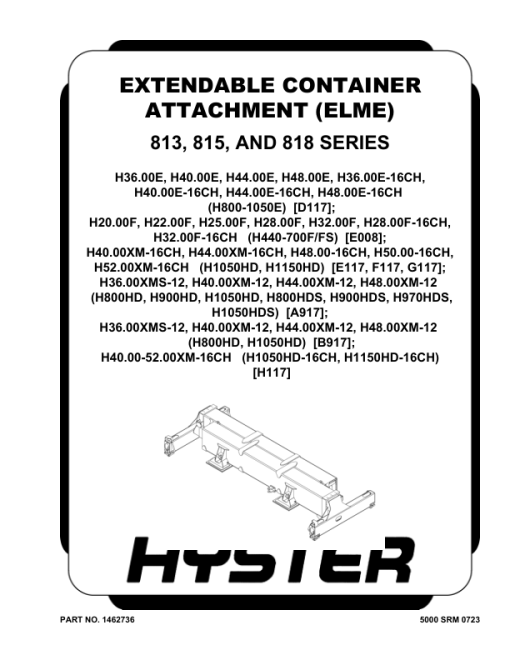 Hyster H1050HD-CH, H1150HD-CH Forklift Truck E117 Series Repair Manual (USA)