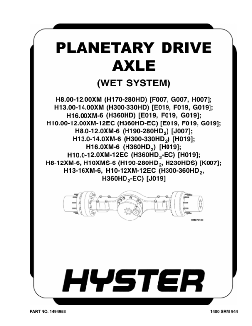 Hyster H10XM-12EC, H12XM-12EC, H13XM-6, H14XM-6, H16XM-6 Forklift Truck J019 Series Repair Manual (EU)