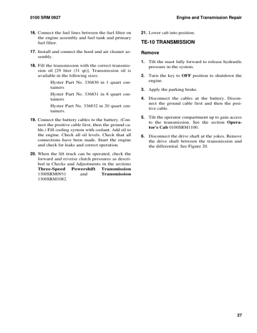 Hyster H12.00XM, H13.00XM, H14.00XM, H16.00XM Forklift Truck F019 Series Repair Manual (EU) - Image 4