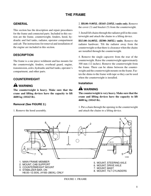 Hyster H13.00XL, H14.00XL, H16.00XL Forklift Truck C019 Series Repair Manual (EU)