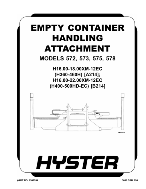 Hyster H14.00XM-12, H16.00XM-12, H18.00XM-12, H16.00XM-12EC, H18.00XM-12EC Forklift A214 Series Repair Manual