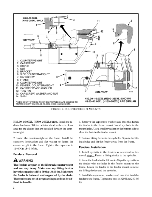 Hyster H165XL, H190XL, H210XL, H230XL, H250XL, H280XL, H300XL, H330XL, H360XL Forklift D007 Series Repair Manual (USA)