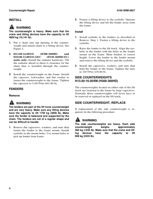 Hyster H170HD, H190HD, H210HD, H230HD, H250HD, H280HD Forklift Truck G007 Series Repair Manual (USA) - Image 4