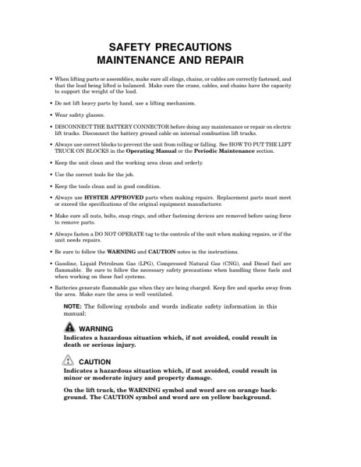 Hyster H190HD2, H210HD2, H230HD2, H230HDS2, H250HD2, H280HD2 USA Forklift K007 Series Repair Manual