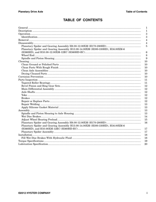 Hyster H190HD2, H210HD2, H230HD(S)2, H250HD2, H280HD2 Forklift Truck J007 Series Repair Manual (USA) - Image 4