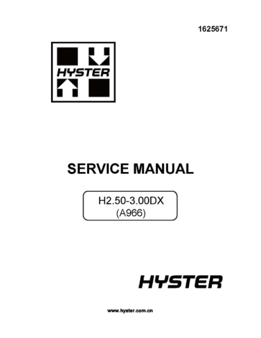 Hyster H2.50DX, H3.00DX Diesel & LPG ForkLift Truck A966 Series Repair Manual (EU)