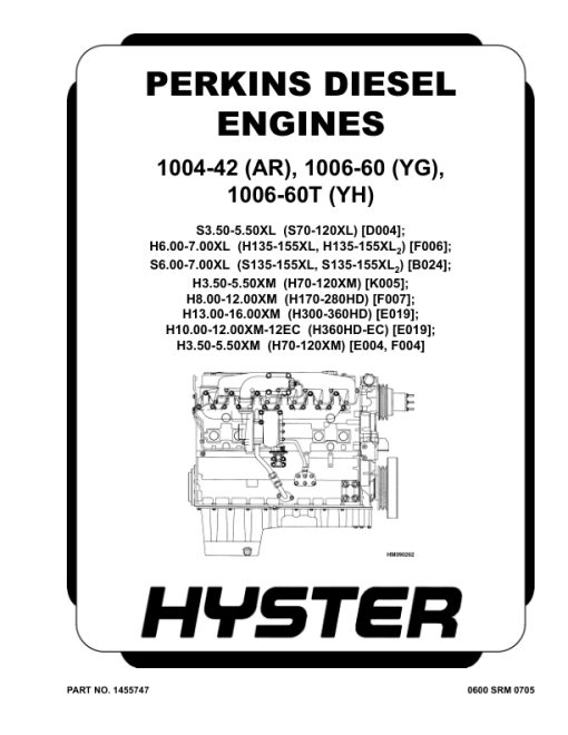 Hyster H300HD, H330HD, H360HD, H300EC, H330EC, H360EC Diesel Forklift E019 Series Repair Manual (USA)