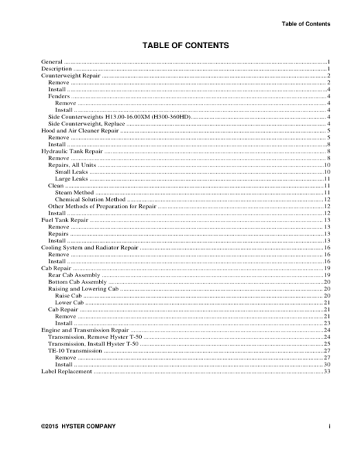 Hyster H300HD, H330HD, H360HD, H360HD-EC Forklift Truck F019 Series Repair Manual (USA) - Image 5