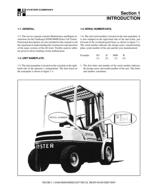 Hyster H30H, H40H, H50H, H60H Forklift Truck D003 Series Repair Manual (EU)